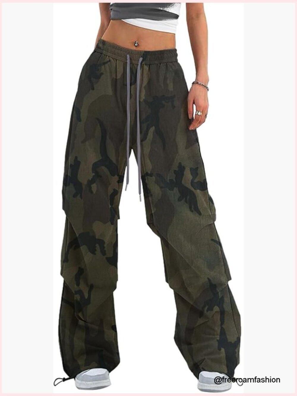 Y2K Baggy Parachute Cargo Pants Wide Leg Track Pants with Adjustable Drawstring